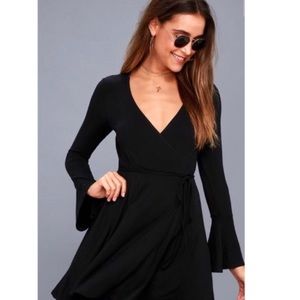 Lulus Plot Twist Black Wrap Dress Sz Small